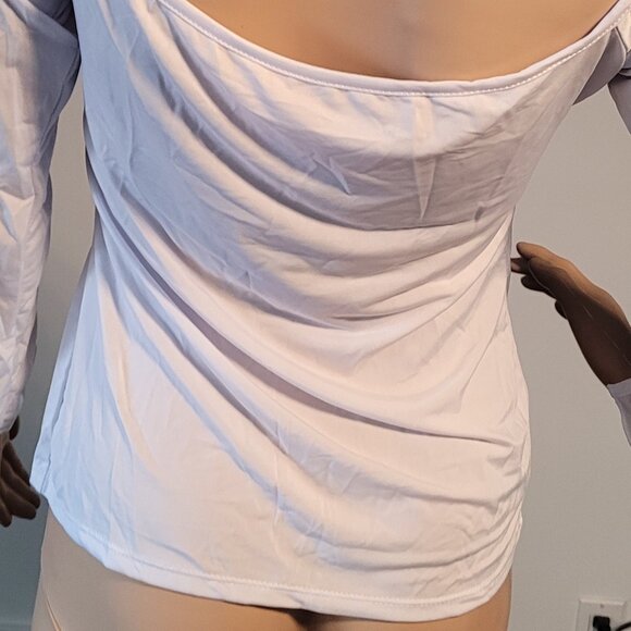 Sexy Women White Blouse Stretch Small Dressy With Rhinestone Heart Accent 25064 - Picture 6 of 6